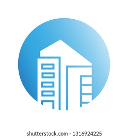 blue city building in circle shape icon