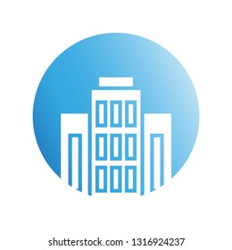 blue city building in circle shape icon