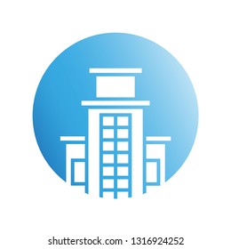 blue city building in circle shape icon