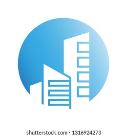 blue city building in circle shape icon