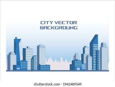  blue city building skyscrapper in flat illustration vector, urban cityscape design for background with space for text