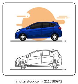 blue city car side view easy editable