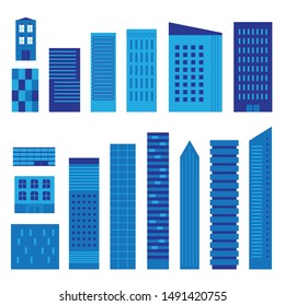 Blue city constructor. Simple minimal geometric flat style 
