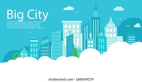 Blue city on blue background. Can use it as a background for a presentation or banner or web site. Big City landscape. 