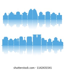 blue city skyline building on white background