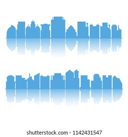 blue city skyline building on white background