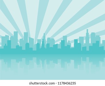 Blue city skyline silhouette