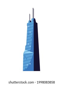 blue city tower on white background