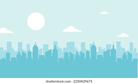 Blue City town silhouette background.