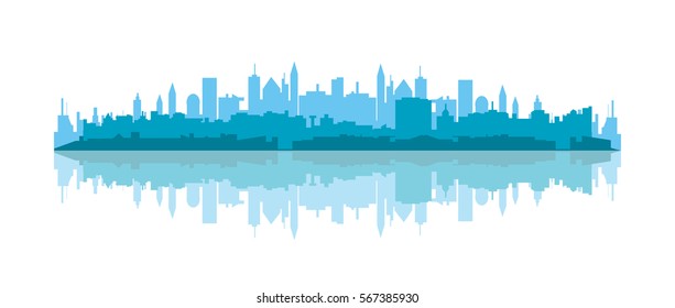 Blue Cityscape Silhouette Reflection Vector Illustration Stock Vector ...