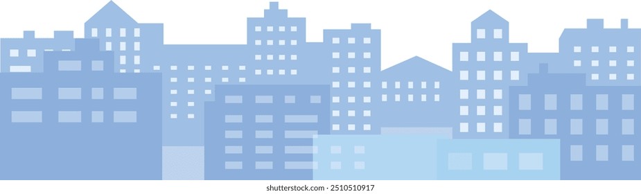 Blue cityscape with urban buildings silhouettes. Downtown landscape isolated on white background
