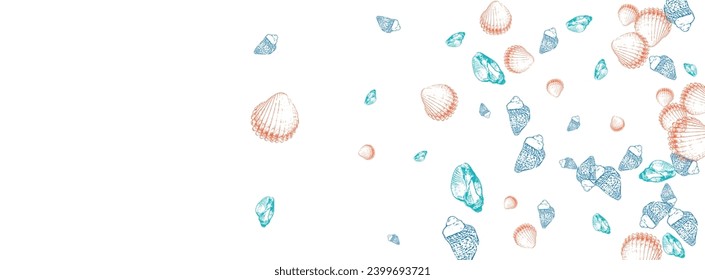 Blue Clam Background White Vector. Snail Pretty Design. Abstract Graphic. Gray Shellfish Maritime Illustration.