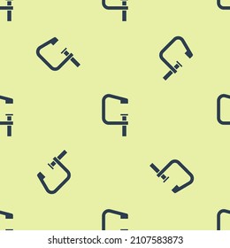 Blue Clamp and screw tool icon isolated seamless pattern on yellow background. Locksmith tool.  Vector