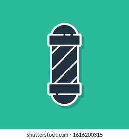 Blue Classic Barber shop pole icon isolated on green background. Barbershop pole symbol.  Vector Illustration