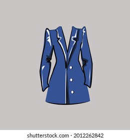 Blue classic blazer, jacket. Part of a basic wardrobe set. Clothing store, fashion. Isolated vector objects.