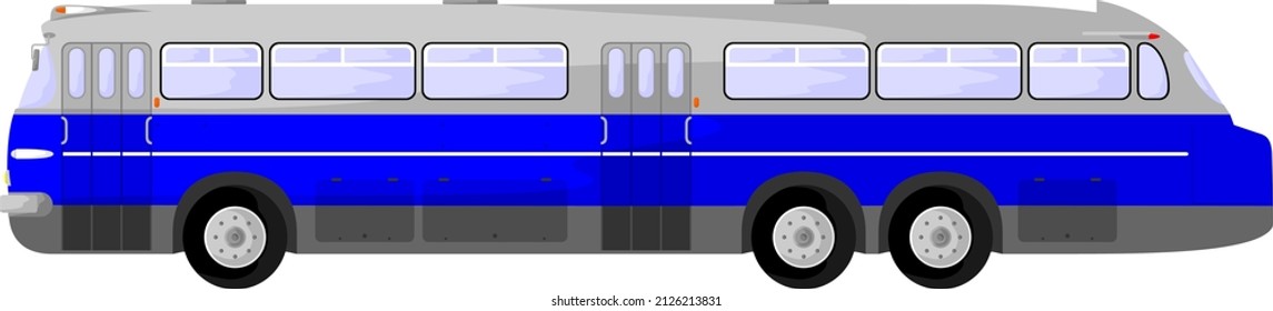 blue classic bus with long chassis