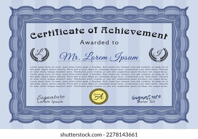 Blue Classic Certificate or Diploma template.  Money design.  Easy to print.  Detailed. 