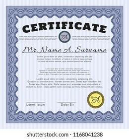 Blue Classic Certificate template. With background. Excellent design. Customizable, Easy to edit and change colors. 