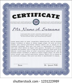 Blue Classic Certificate template. With background. Cordial design. Detailed. 
