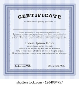 Blue Classic Certificate template. With background. Cordial design. Vector illustration. 