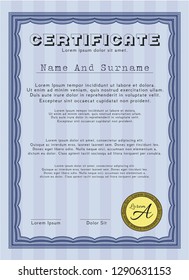 Blue Classic Certificate template. With background. Vector illustration. Retro design. 