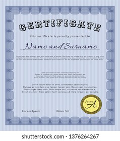 Blue Classic Certificate template. With background. Money Pattern design. Customizable, Easy to edit and change colors. 