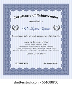 Blue Classic Certificate template. With background. Nice design. Detailed. 