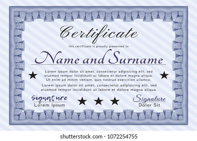 Blue Classic Certificate template. With complex linear background. Detailed. Modern design. 