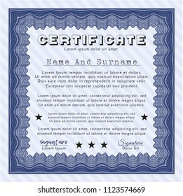 Blue Classic Certificate template. With complex background. Detailed. Money style design. 