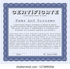 Blue Classic Certificate template. With complex linear background. Detailed. Modern design. 