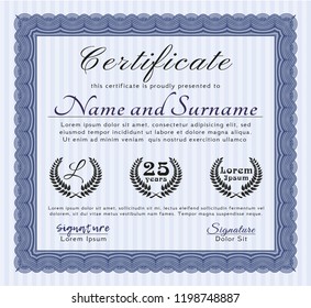 Blue Classic Certificate template. With complex background. Customizable, Easy to edit and change colors. Superior design. 
