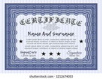 Blue Classic Certificate template. Complex background. Sophisticated design. Customizable, Easy to edit and change colors. 
