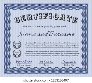 Blue Classic Certificate template. With complex background. Cordial design. Vector illustration. 