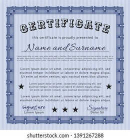 Blue Classic Certificate template. Complex background. Money style design. Detailed. 