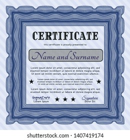 Blue Classic Certificate template. With complex linear background. Customizable, Easy to edit and change colors. Sophisticated design. 