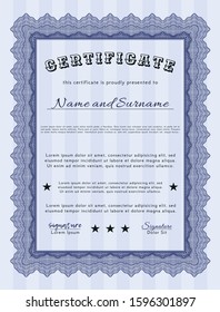 Blue Classic Certificate template. Complex background. Detailed. Retro design. 