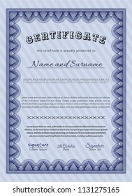  Blue Classic Certificate template. Cordial design. Easy to print. Detailed. 