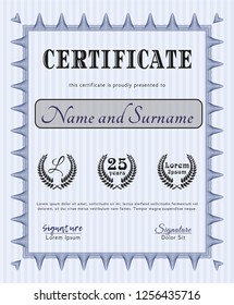 Blue Classic Certificate template. Cordial design. With quality background. Detailed. 