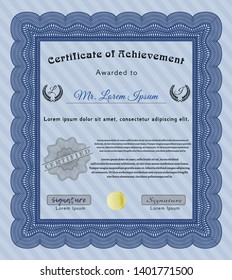 Blue Classic Certificate template. Cordial design. Detailed. With linear background. 
