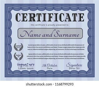 Blue Classic Certificate template. Customizable, Easy to edit and change colors. Complex background. Nice design. 