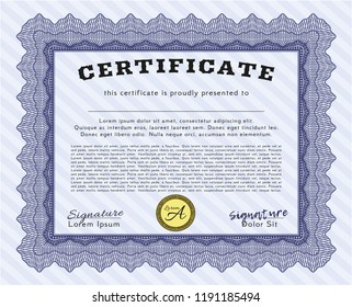 Blue Classic Certificate template. Customizable, Easy to edit and change colors. Printer friendly. Elegant design. 
