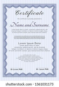 Blue Classic Certificate template. Customizable, Easy to edit and change colors. With background. Cordial design. 