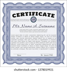 Blue Classic Certificate template. Customizable, Easy to edit and change colors. Complex background. Lovely design. 