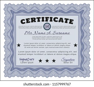 Blue Classic Certificate template. Detailed. With background. Good design. 