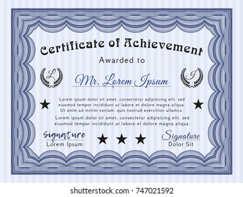 Blue Classic Certificate template. Detailed. With guilloche pattern and background. Perfect design. 