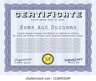 Blue Classic Certificate template. Easy to print. Superior design. Customizable, Easy to edit and change colors. 