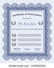Blue Classic Certificate template. Easy to print. Vector illustration. Modern design. 