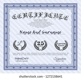 Blue Classic Certificate template. Easy to print. Vector illustration. Artistry design. 