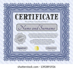 Blue Classic Certificate template. Easy to print. Money Pattern design. Vector illustration. 