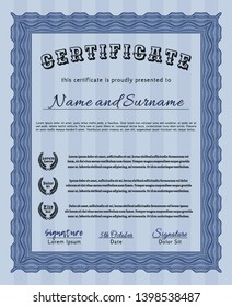 Blue Classic Certificate template. Easy to print. Detailed. Elegant design. 